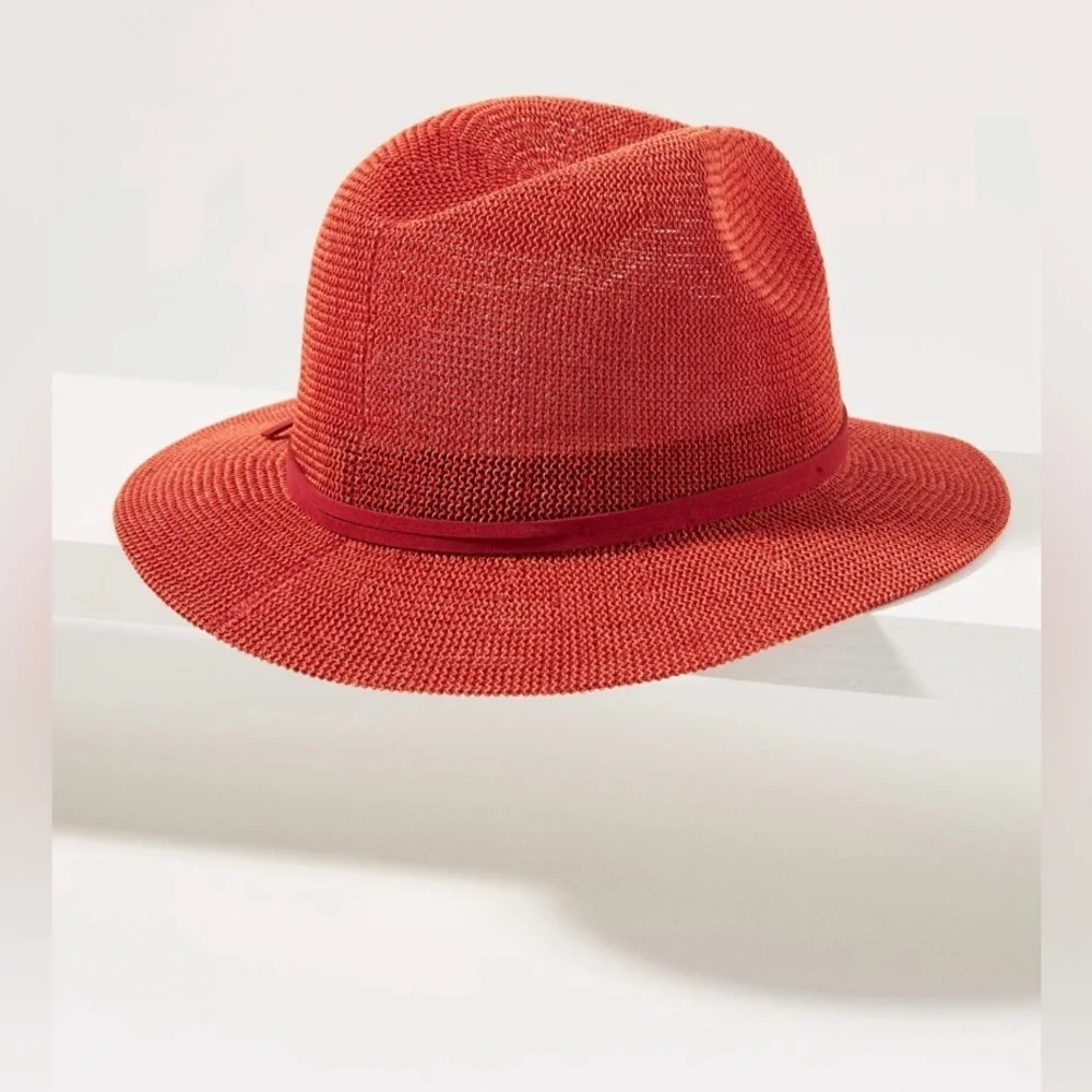 ‼️RARE‼️🎸ANTHROPOLOGIE🎸🔥NWT🔥Mesh Nubby Fedora in Burnt Orange